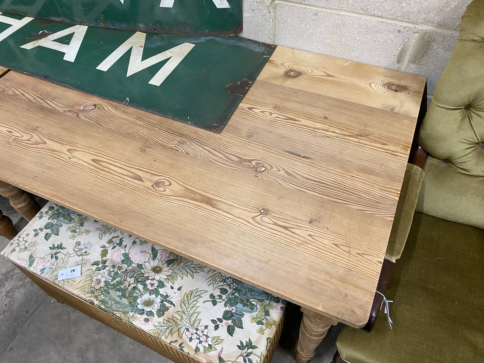 A Victorian style rectangular pine kitchen table, length 131cm, width 86cm, height 76cm